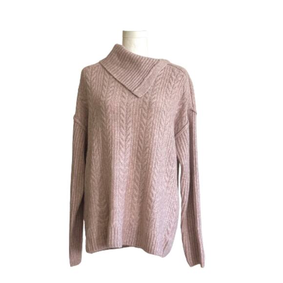 Verve Ami Womens Pink Split Shawl Cowl Neck Soft Cable Knit Tunic Sweater XL NEW - Picture 1 of 12